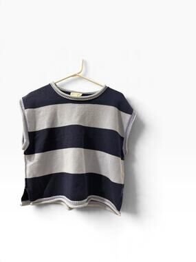 Entro Striped Knit Sweater Vest Navy /Periwinkle Crew Neck Sleeveless size M